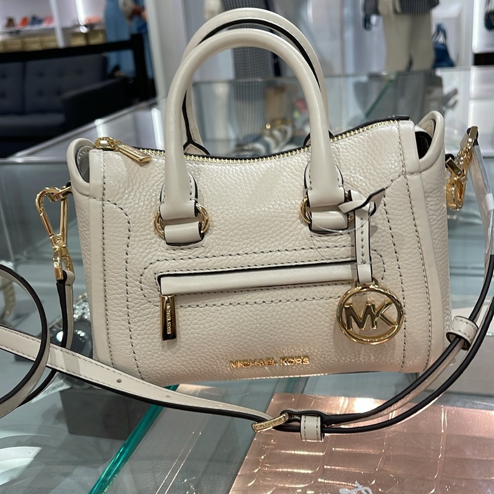 Michael Kors Carine Extra-Small Pebbled Leather Satchel Crossbody 
Lt Cream 
NWT - Picture 2 of 16